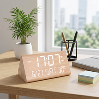Horloge numérique électronique en bois moderne avec alarme LED, double USB, fonction snooze, affichage de la température et du calendrier, pour bureau/chambre