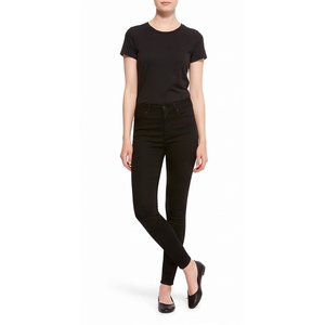 Jeans de Mezclilla Negros de Cintura Alta, Ajustados, Largos, de Color Sólido, Tejido de Algodón y Elastano, Transpirables, Estilo Otoñal - Product Image 1