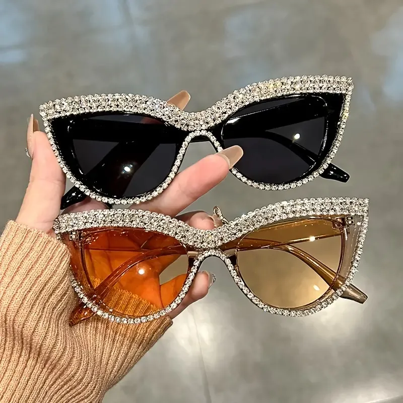 Bling Rhinestone Cat Eye Sunglasses For Women Luxury uv400 Decorative Shades Props For Prom Costume Party