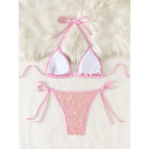 Traje de baño de una pieza para mujer con malla de red y pedrería, a la moda, para playa - Product Image 5