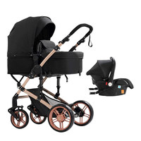 Poussette de bébé noire 3 en 1 de luxe de haute qualité Nouveau design Landau compact en alliage de lin 2 en 1 Caractéristiques de la voiture Buggy pour bébé en gros