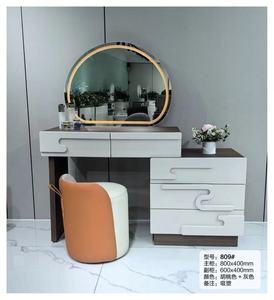 <span class=keywords><strong>Coiffeuse</strong></span> moderne de luxe 100 cm avec <span class=keywords><strong>miroir</strong></span> <span class=keywords><strong>LED</strong></span> éclairé, meuble de maquillage en bois crème écologique pour petite chambre - Product Image 5