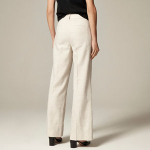 Pantalon tailleur beige en mélange de lin, coupe droite taille haute, respirant, idéal pour l'été, le bureau ou les tenues décontractées professionnelles - Product Image 4