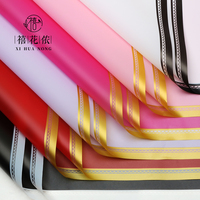 Kertas Pembungkus Bunga Xihuanong Berbahan Jelly Film dengan Tepi Bordir Motif Bunga, Lembaran OPP Berbingkai Emas untuk Buket DIY, Perlengkapan Florist Grosir