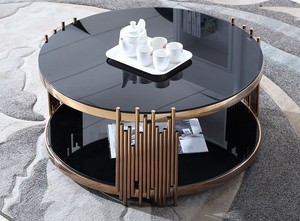 Mesa de Centro Personalizable de Acero Inoxidable de Lujo Moderno con Acabado Dorado y Tapa de Vidrio, Diferentes Tamaños para Sala de Estar, Muebles para el Hogar - Product Image 3