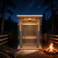 Sauna extérieur moderne en forme de cube, en bois de pruche, avec chauffage infrarouge au carbone, vapeur sèche, pour 3 personnes, avec tube lumineux à ondes, cabine de sauna relaxante pour jardin
