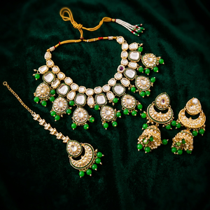 Handcrafted Antique Gold Finish Kundan Choker <b>Set</b> Pearl & Maroon Gemstone Bead Droplets Bridal Necklace <b>Set</b> for Women - Product Image 2