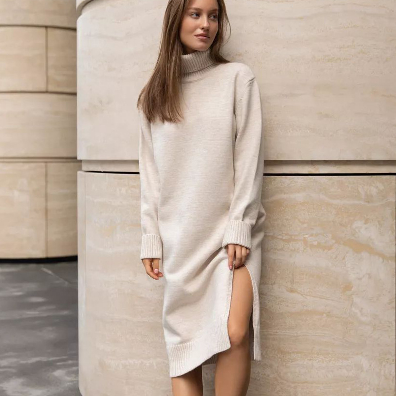 European American Oversize Turtleneck Sweater Long-Sleeved Knitted Dress  Spaghetti Strap Simple A-Line Silhouette Winter Style| Alibaba.com
