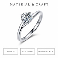 Bague élégante à tige fendue avec diamant de laboratoire rond brillant 1 carat D VVS1 VVS2 en or 9K 10K 14K 18K pour femme, bijoux de mode raffinés
