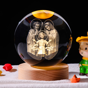 Luz de noche de bola de cristal de Jesús grabada con láser 3D con brillo cálido-Regalo de decoración religiosa - Product Image 3