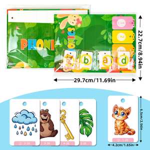 Juguete de aprendizaje de fonética CVC para niños de preescolar, tarjetas de palabras con sonidos de vocales cortas, tablero de aprendizaje con tarjetas plegables - Product Image 5
