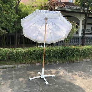 Sombrilla de <span class=keywords><strong>playa</strong></span> con borlas, estructura de madera, tela de poliéster impermeable, para exteriores, parque y jardín, piscina, parasol de encaje, 8 varillas, venta al por mayor - Product Image 4