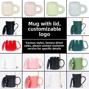 Thiết kế hiện đại <span class=keywords><strong>Mug</strong></span> gốm với nắp và muỗng có thể in logo khắc cà phê sữa cup thẳng Cup cho cắm trại vài món quà cup - Product Image 4