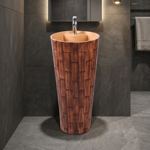 Wooden Coffee Brown Vitrosa Ceramic One Piece Designer Pedestal Wash Basin Freestanding Art Sink - Product Image 6