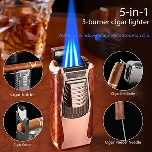 JOFI 5-In-1 Luxury 3 Jets Blue <b>Flame</b> Metal Cigar Torch Lighter Custom Butane American Style Business Gifts with Cigar Punch - Product Image 1