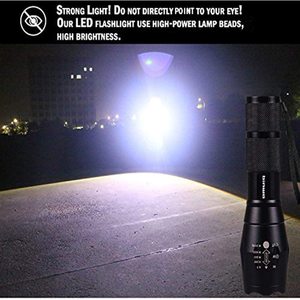Lampe torche LED XML-T6 zoomable 1000 lumens, indice de protection IP54, fonctions haute/moyenne/basse/stroboscope/SOS, corps en alliage d'aluminium, alimentée par batterie - Product Image 4