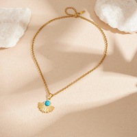 Collier vintage bohème plaqué or 18 carats avec turquoise pour femme, bijou cadeau, pendentif éventail soleil en acier inoxydable inaltérable