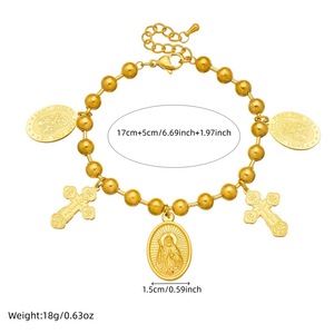 European American <b>Cross</b> Border Gold Plated <b>Cross</b> Oval Relief Pendant Beaded <b>Chain</b> Necklace Set Unisex Religious Ceremonies - Product Image 4