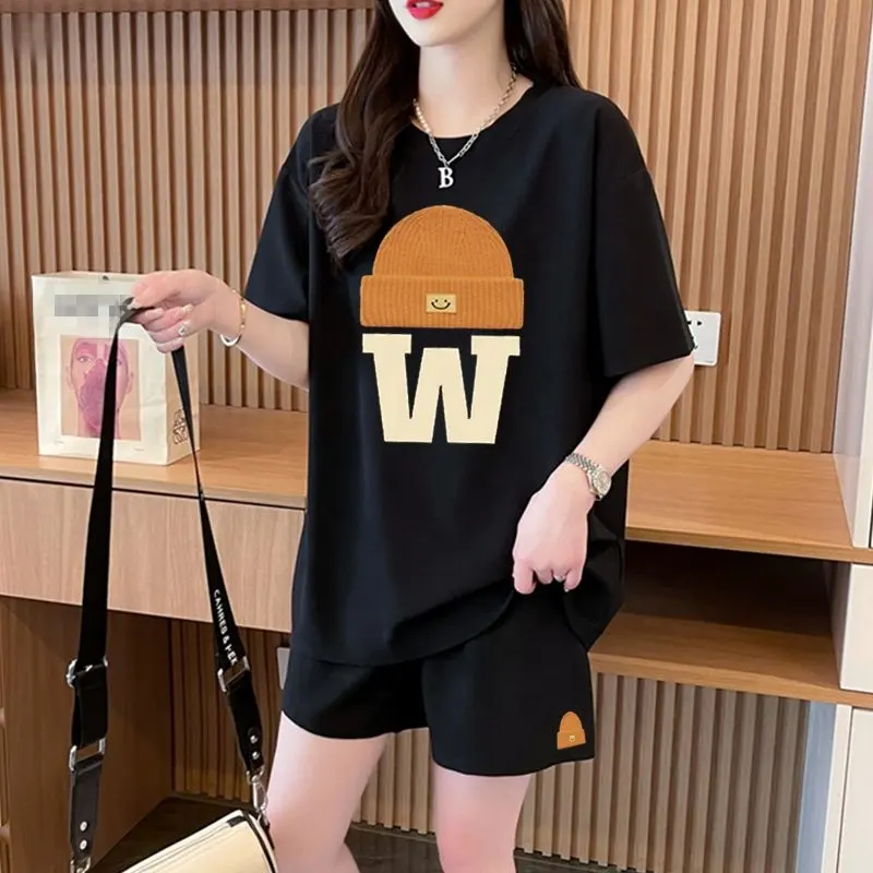 2023 Rắn Màu Cotton Mỏng Phụ Nữ Không Thường Xuyên Top Slit Hem Quần Thể Thao Phù Hợp Với Phụ Nữ Quần Áo Thể Thao 2 Hai Mảnh Crop Top Set