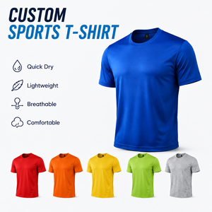 T-shirt de sport personnalisé pour homme, manches courtes, col rond, séchage rapide, respirant, léger, confortable, couleur unie, tricoté en polyester - Product Image 1