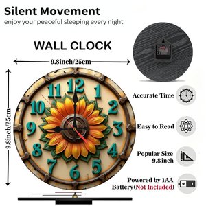 Round Wooden Wall <b>Clock</b> 25x25Cm Silent Non Ticking Cafe Restaurant Decor - Product Image 3