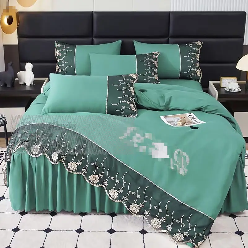 2024 Manufacturers Luxury Style Four-Piece Set Microfibre Quilt Covers for Girls Sheet Pillowcase Duvet Cover Sets with Lace