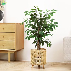 Feuilles artificielles en soie, arbre de <span class=keywords><strong>ficus</strong></span> vert en plastique, <span class=keywords><strong>pot</strong></span> noir pour anniversaire, aspect naturel, décoration pour la maison, mariage, fête, bureau, café - Product Image 5