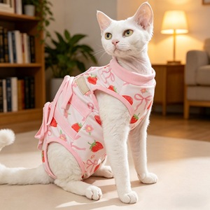 Pet <b>Cat</b> Surgical Vest Post Op <b>Recovery</b> <b>Suit</b> Anti Licking Four Legged Clothing For Spaying Neutering Pink And Yellow Fruits - Product Image 4
