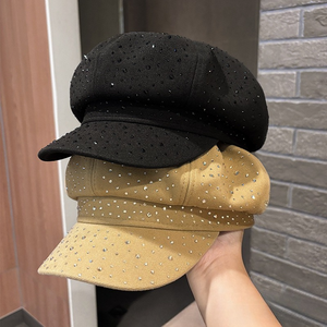 Casquette Gavroche Rétro Britannique Vintage en Laine pour Femme avec Strass, Style Béret, Protection Solaire, Chapeau de <span class=keywords><strong>Boulanger</strong></span> pour l'Extérieur - Product Image 3