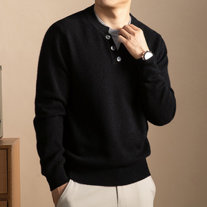 Venta al por mayor/personalizado rentable de los hombres de manga larga suéter de moda de punto de cuello redondo botón suéter para Otoño e Invierno - Product Image 1
