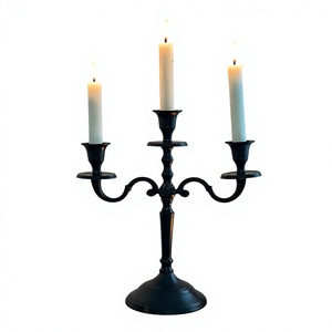 3 Arms Candelabra <b>Black</b> Finish Table Display Decorative Candle Holder For Christmas Parties Decoration For Home Modern Interior - Product Image 1
