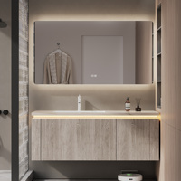 Meuble-lavabo de salle de bain moderne avec vasque en céramique, design suspendu, miroir LED intelligent anti-buée et armoire