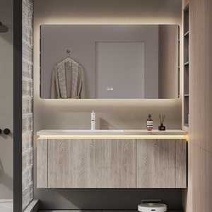 Meuble-lavabo de salle de bain avec vasque <span class=keywords><strong>simple</strong></span>, meubles-lavabos suspendus avec miroir LED intelligent anti-buée et armoire - Product Image 1