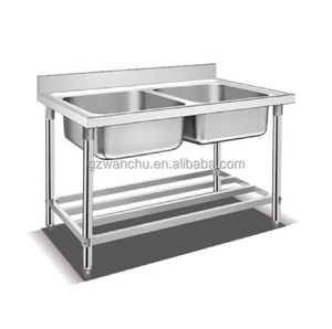 Meja Kerja Dapur Stainless Steel untuk Industri Restoran, Wastafel Tunggal/Ganda dengan Rak Bawah - Product Image 4