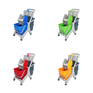 Chariot à seau professionnel pour concierge industriel en plastique bleu à code de couleur avec essoreuse en entretien ménager - Product Image 6