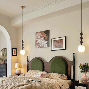 French Retro Style Long Solid Wood LED Pendant Light Wabi-Sabi Style Bar Counter Background Wall <b>Lamp</b> <b>Bedroom</b> Hallway - Product Image 5