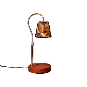 Modern Candle Warmer <strong>Table</strong> Lamp Metal Frame Glass Lampshade Wooden Base Switch Control Warm White Bedroom Office Decor - Product Image 1
