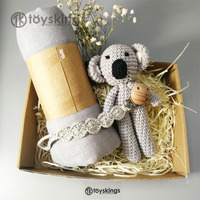 Cadeau de douche de bébé Koala jouet au crochet écologique pince-sucette en bois de hêtre hochets pour bébé ensemble d'emmaillotage en mousseline de dentition