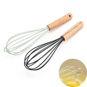 Utensili da cucina mano facile Silicone Set in acciaio inossidabile manico in legno farina di latte frullatore rotante frusta Mixer frullino per le uova