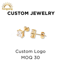 Boucles d'oreilles carrées en acier inoxydable plaqué or sur mesure, serties de zirconiums cubiques taille princesse, pour femmes, bijoux personnalisés pour marques