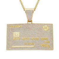 Collier pendentif en laiton en forme de carte VISA BES Fashion Hip Hop, serti de zircon, plaqué or, plaqué rhodium, bijoux pour anniversaire