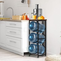 Support de rangement écologique pour distributeur d'eau et bouteilles en bambou moderne à trois niveaux, robuste