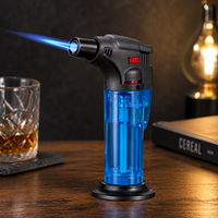 Briquet torche au butane coupe-vent rechargeable à flamme réglable pour cigares avec réservoir de carburant visible