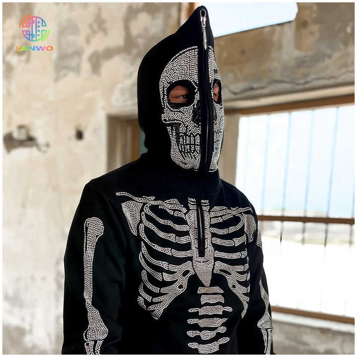 パーカー用特大フレンチテリーメンズカスタムスケルトンラインストーン  