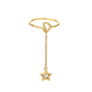 Nouvel arrivage de bague à breloques en forme de cœur étoile et de papillon avec zircone et chaîne en laiton plaqué or 18 carats bague ouverte pour femmes - Product Image 4
