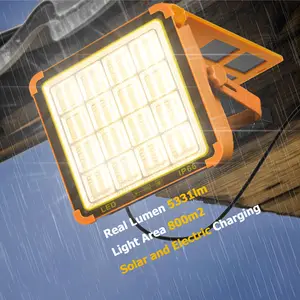 Inundação portátil com painel solar dobrável, recarregável, led, inundação, luz de trabalho, ajustável