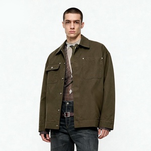 Camicia <span class=keywords><strong>Giacca</strong></span> da <span class=keywords><strong>Uomo</strong></span> Stile Workwear, Monopetto, 100% Cotone, Colletto Rovesciato, Tasche, Nuova Collezione Primavera, Stile Retrò Americano di Tendenza - Product Image 1
