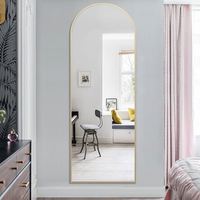 Miroir mural ou sur pied moderne grand format avec cadre en arche, doré/noir, en verre cosmétique argenté de 4 mm, 2025