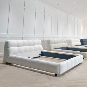 Индивидуальный Размер Italia современный дизайн мебель для спальни модульная кровать в стиле Честерфилд обивка кожаная ткань каркас кровати - Product Image 5