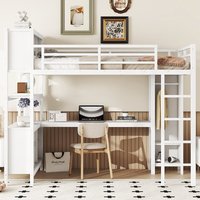 Moderna Cama Alta Metálica de Tamaño Completo con Armario, Escritorio y Estantes de Almacenamiento, Ideal para Apartamentos y Dormitorios, Ahorra Espacio, Resistente, ODM OEM